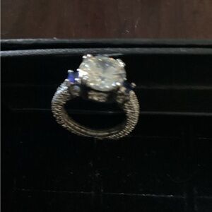 Elegant Simulated Diamond Silver and Blue Ring
